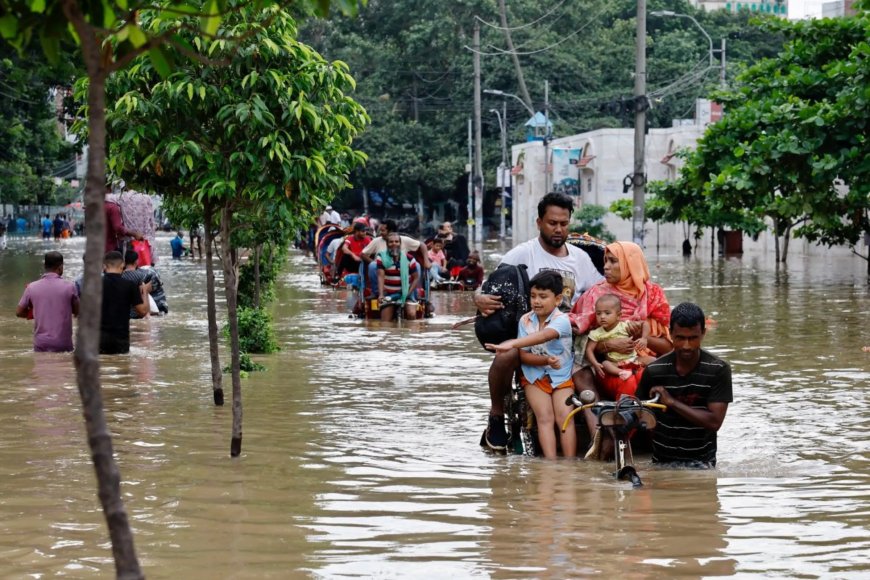 Heavy downpour floods streets across Dhaka.