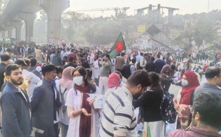 Postgraduate doctors stage protest at Shahbagh, calling for an increase in stipends