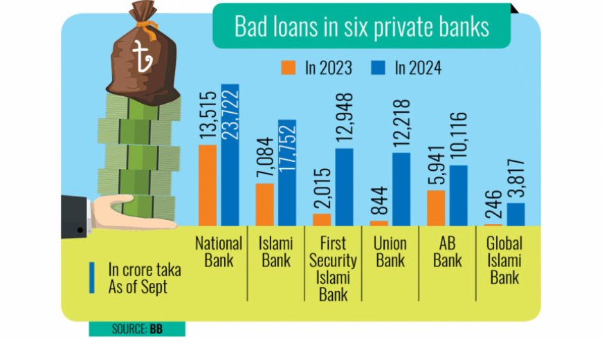 Six private banks witness nearly a threefold surge in bad loans within a year