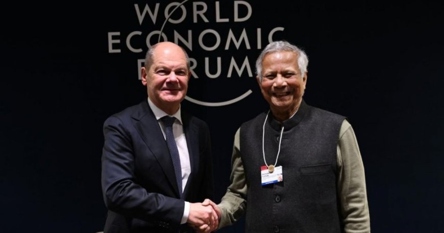 Dr. Yunus kicks off Davos activities with a meeting with the German Chancellor