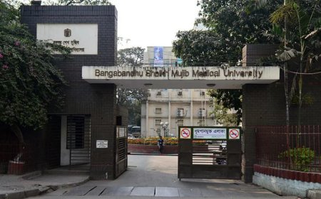 A new banner has been displayed at BSMMU, with Sheikh Mujib's name removed