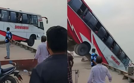 Bus plunges into the Padma River while boarding a ferry; casualties feared