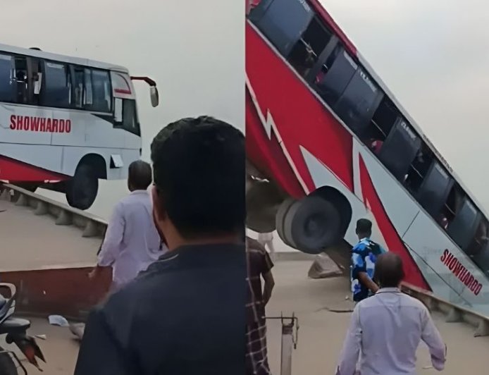 Bus plunges into the Padma River while boarding a ferry; casualties feared