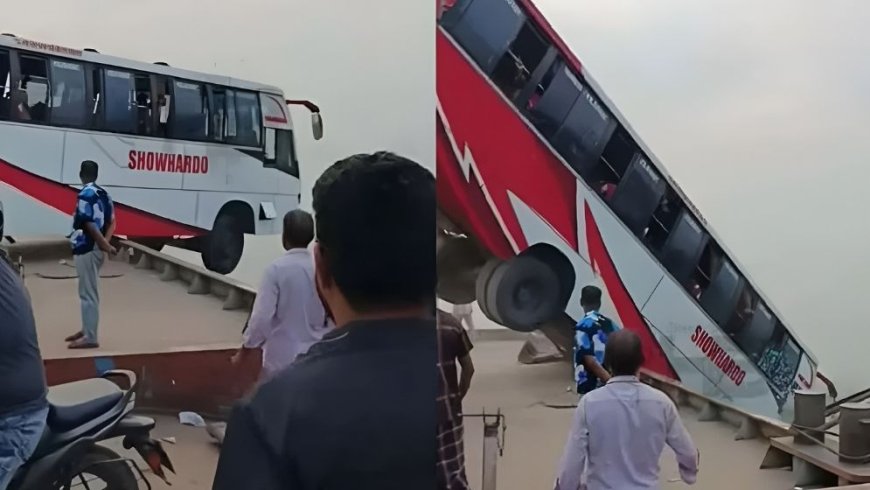 Bus plunges into the Padma River while boarding a ferry; casualties feared